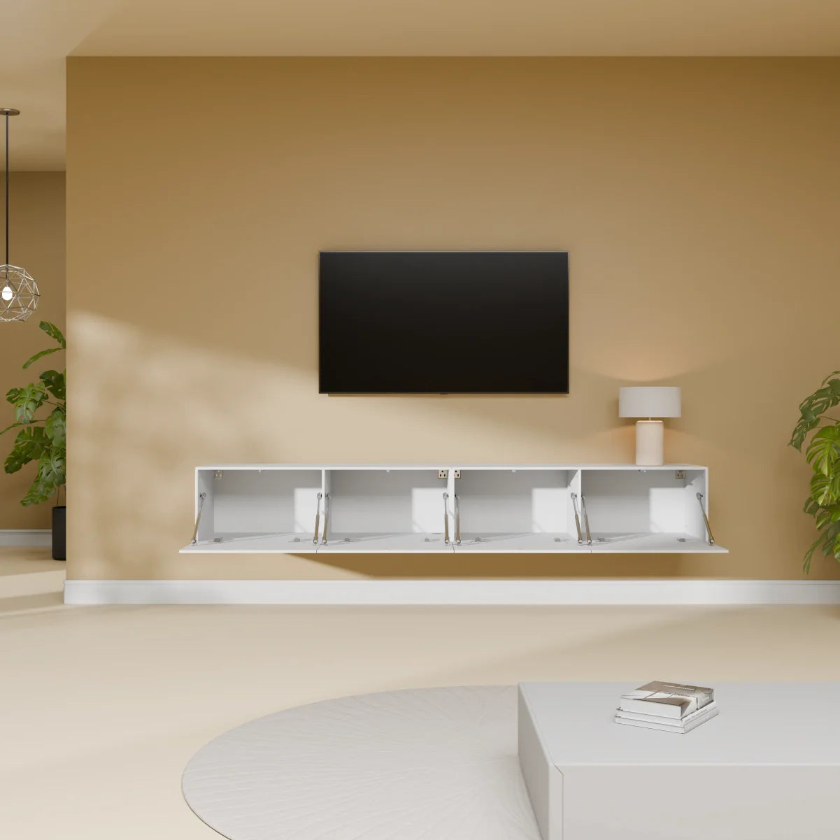 Mora TV Bänk | Stående / Vägghängd | 200 cm Vit