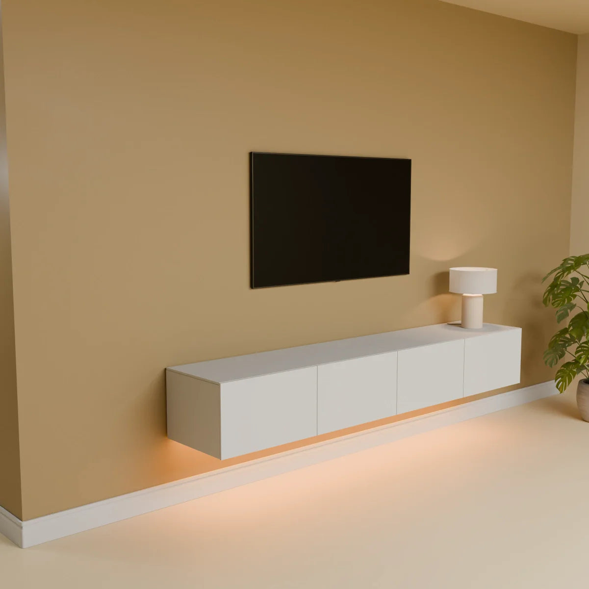 Mora TV Bänk | Stående / Vägghängd | 200 cm Vit