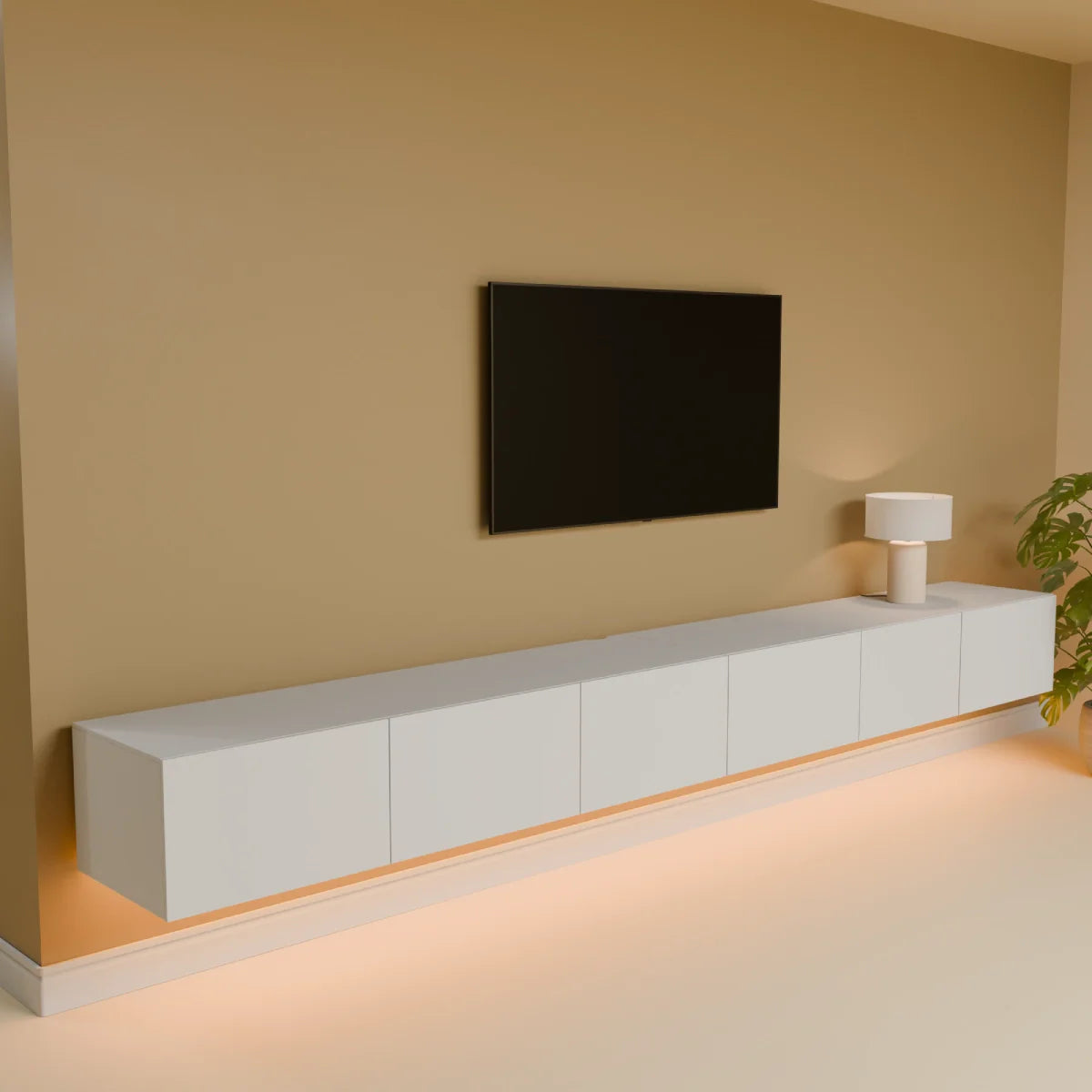Mora TV Bänk | Stående / Vägghängd | 300 cm Vit