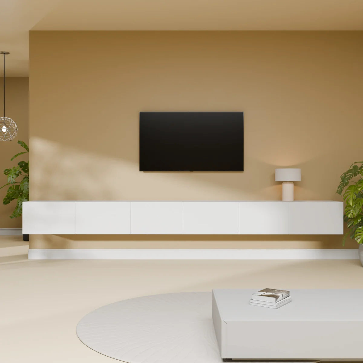 Mora TV Bänk | Stående / Vägghängd | 300 cm Vit