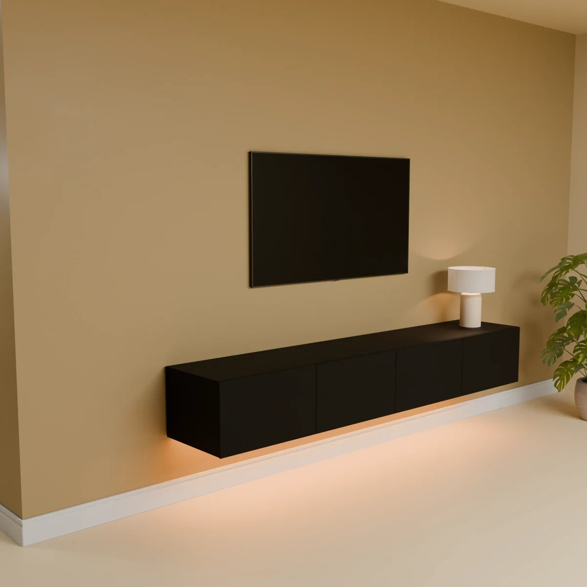 Mora TV Bänk | Stående / Vägghängd | 200 cm Svart
