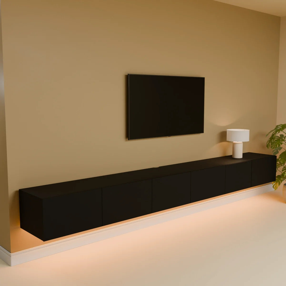 Mora TV Bänk | Stående / Vägghängd | 300 cm Svart